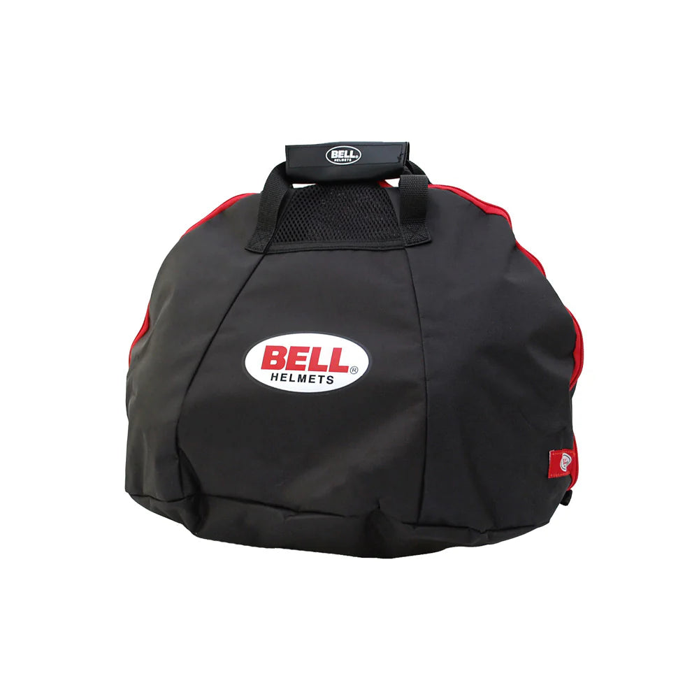 Black helmet cover with Bell Helmets logo on a white background